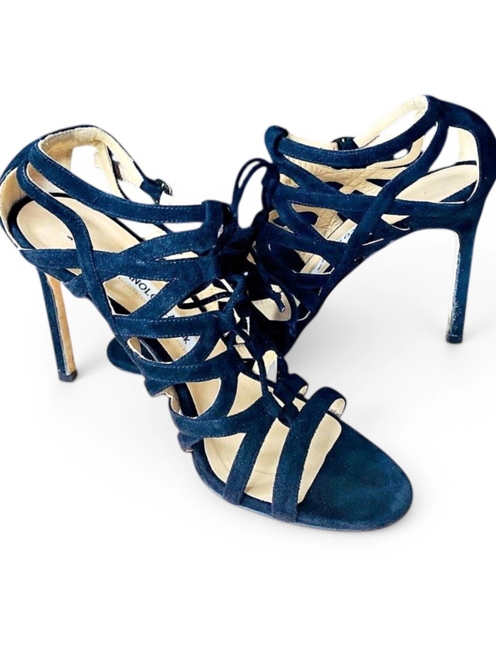 🛍️ Manolo Blahnik Authentic Gladiator Black Suede Strappy Lace-Up Stilettos